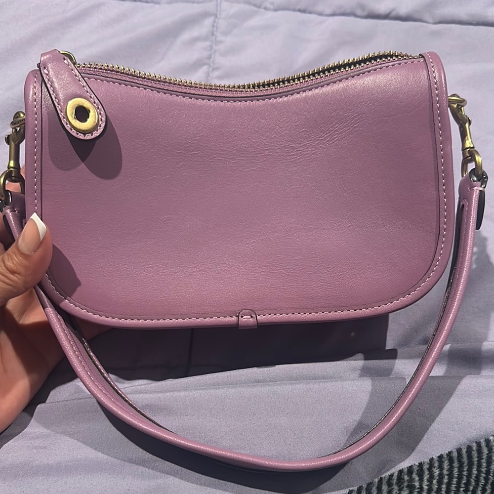 Coach Purple Leather Shoulder Bag with Gold Hardware